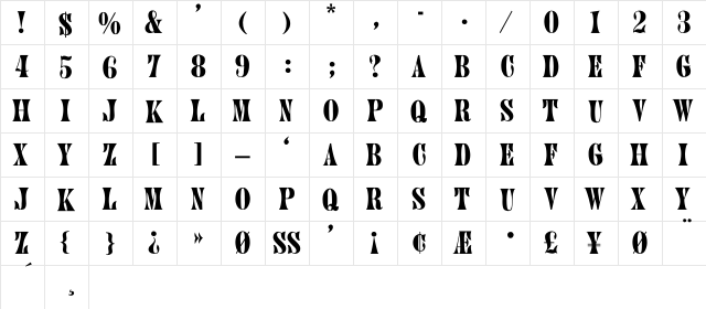 Juno Regular  glyph index