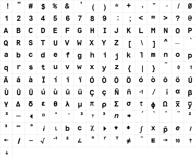 Ti73pc Bold  glyph index