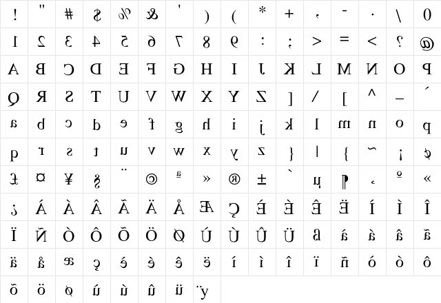 Hyde Park Regular  glyph index