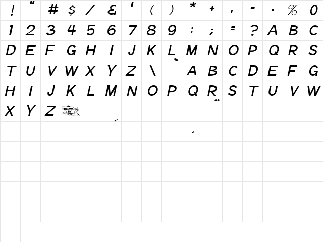 Notation Italic Light JL Regular  glyph index