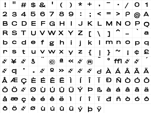 Rhode Regular  glyph index