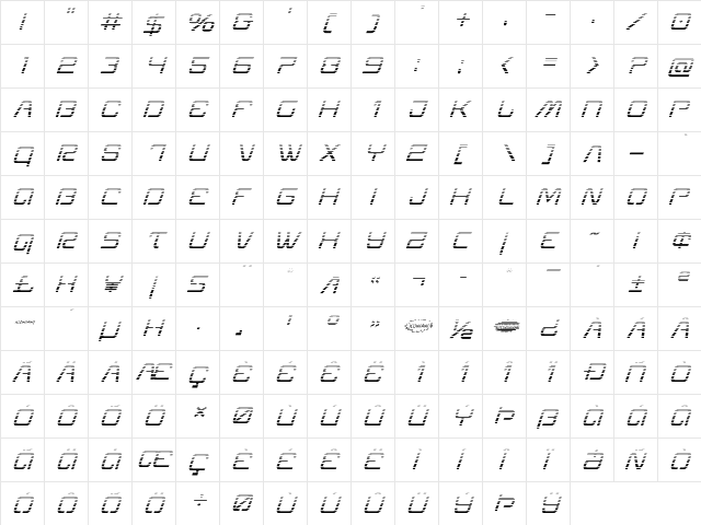 Miracle Mercury Gradient Italic Italic  glyph index