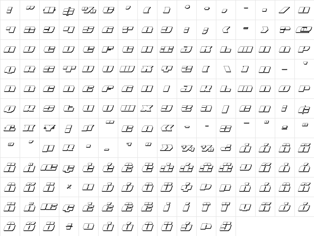 Joy Shark Semi-Condensed 3D Italic Semi-Condensed Italic  glyph index