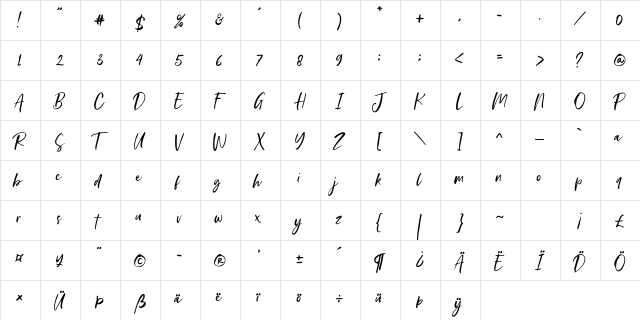 Daphne Haney Regular  glyph index