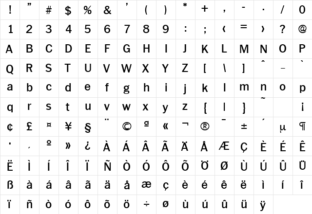 Plymouth-Serial-Medium Regular  glyph index