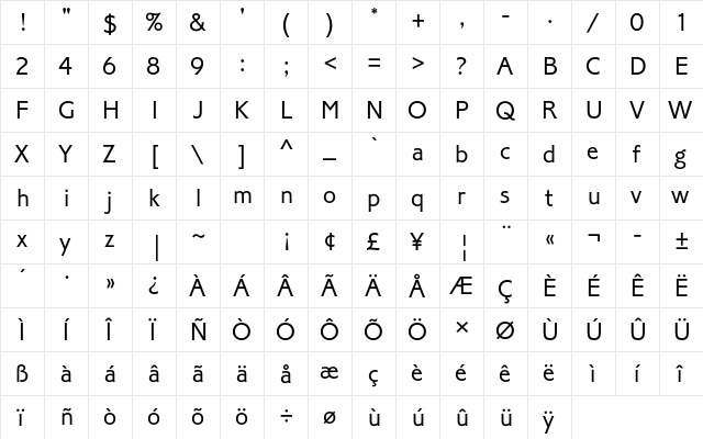 Corinthian Std Light  glyph index