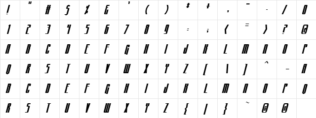 CraterFace Condensed BB Regular  glyph index