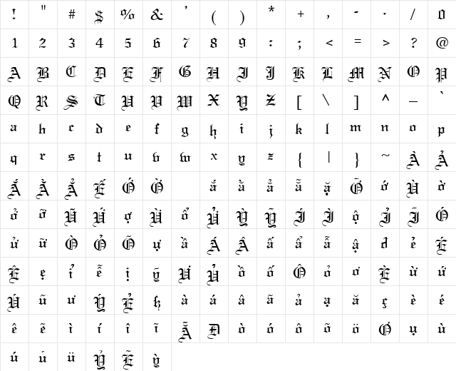 VPS Kontum Regular  glyph index