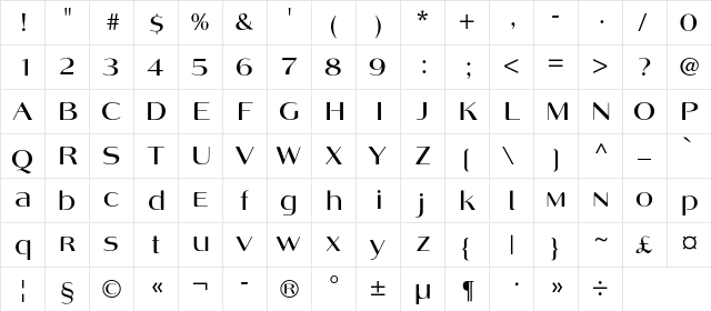 AngelicaC Regular  glyph index