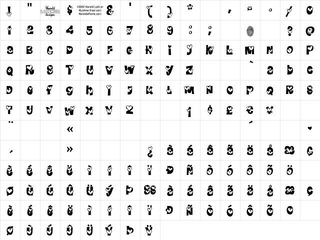 HeartlandRegular Regular  glyph index