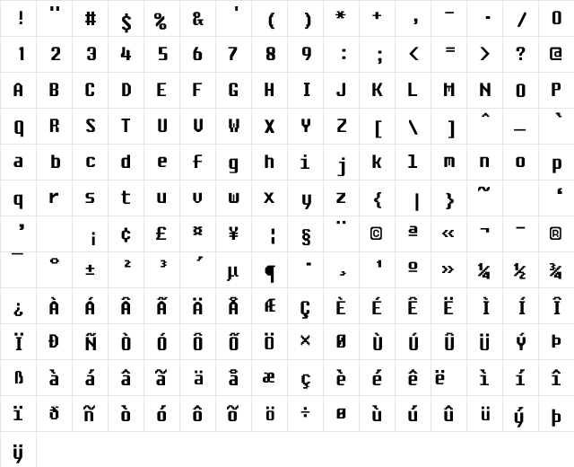 ascsys Regular  glyph index
