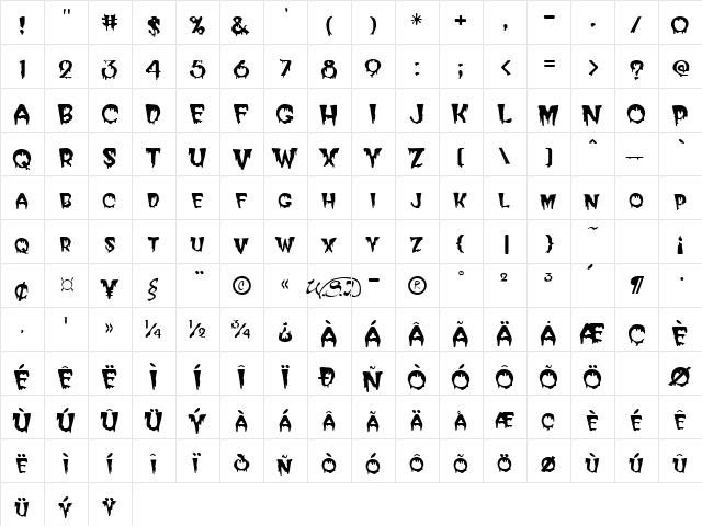 Halloween Regular  glyph index