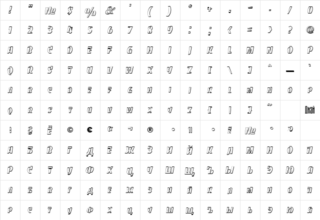 BancoDi Bold  glyph index