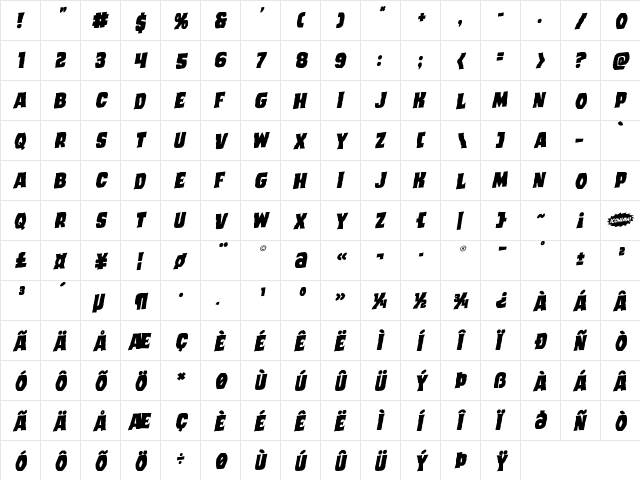 Dusk Demon Rotalic Regular  glyph index