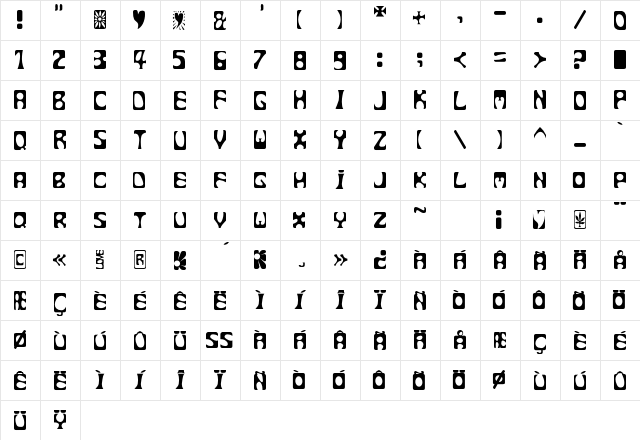 F2F Poison Flowers LT Std Regular  glyph index