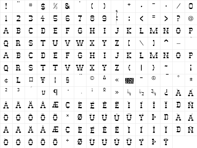 Rodeo Regular  glyph index