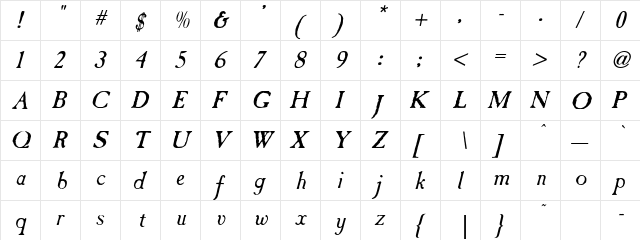 Atlantique Regular  glyph index
