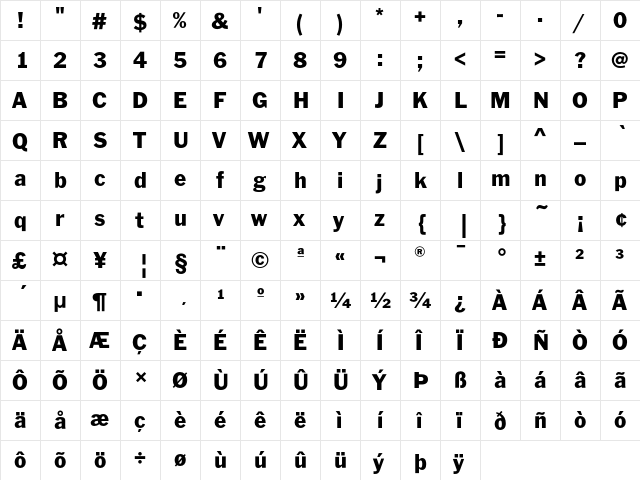 FranklinGothicEF Regular  glyph index