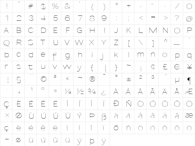 Sansumi-UltraLight Regular  glyph index