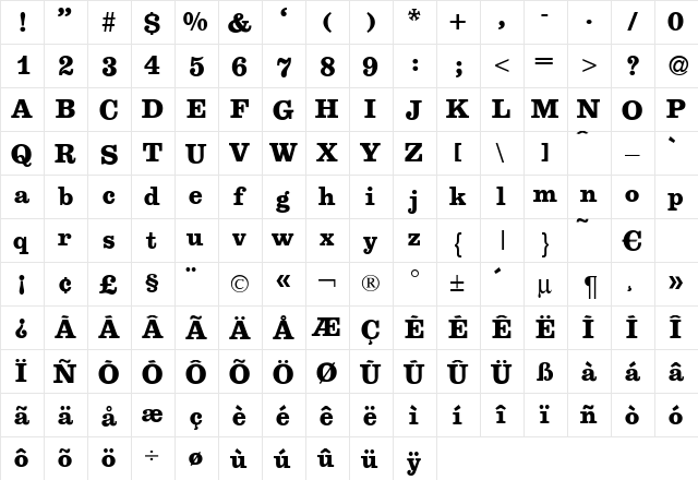 EgipDB Bold  glyph index