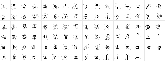 CK True Type Distressed Regular  glyph index