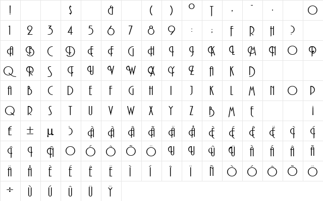 Andesite Regular  glyph index