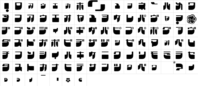 Frigate Katakana Regular  glyph index