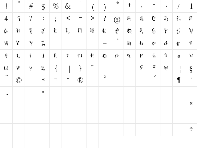Occult Regular  glyph index