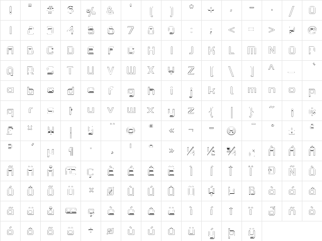 PF HausSquare Pro Light Outline  glyph index