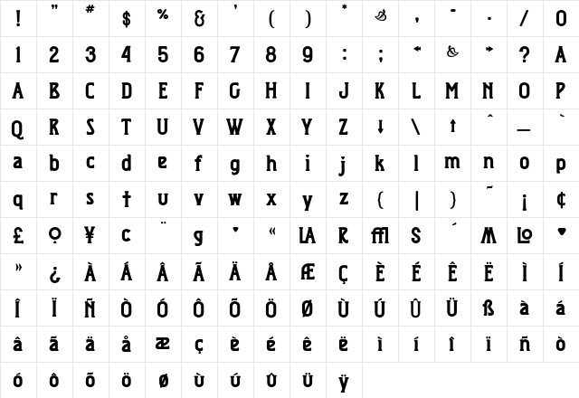 JMExpositionRoundedBold Regular  glyph index