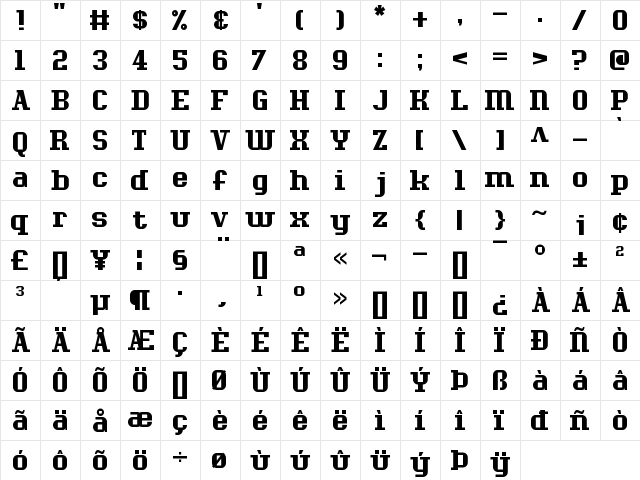 Messe Berlin Regular  glyph index