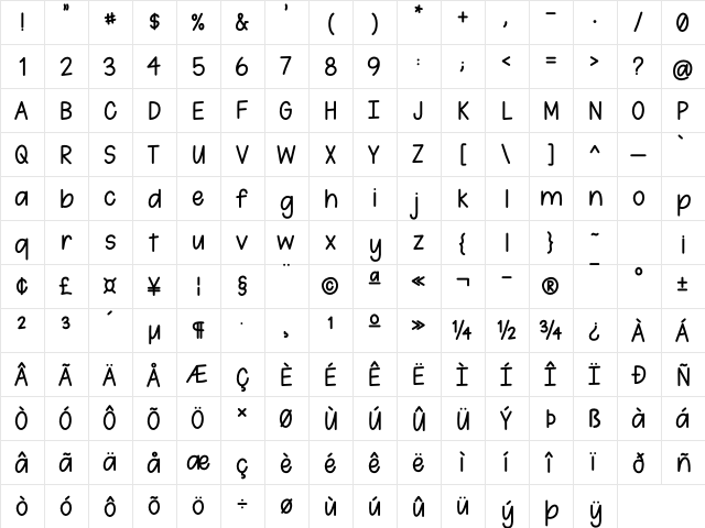 212 Baby Girl Regular  glyph index