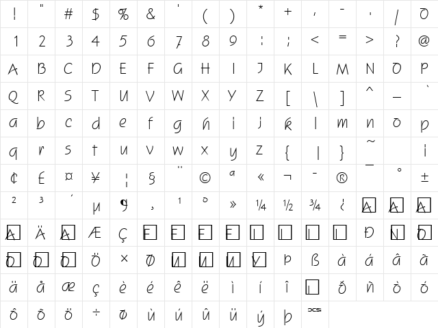 FFX Casual Regular  glyph index