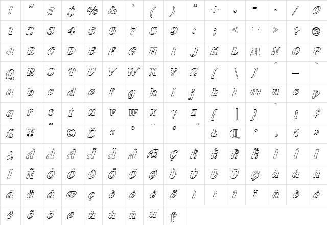 RothsteinOutline Regular  glyph index
