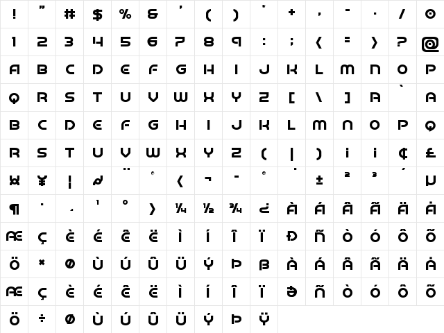 Barcade No Bar Regular  glyph index