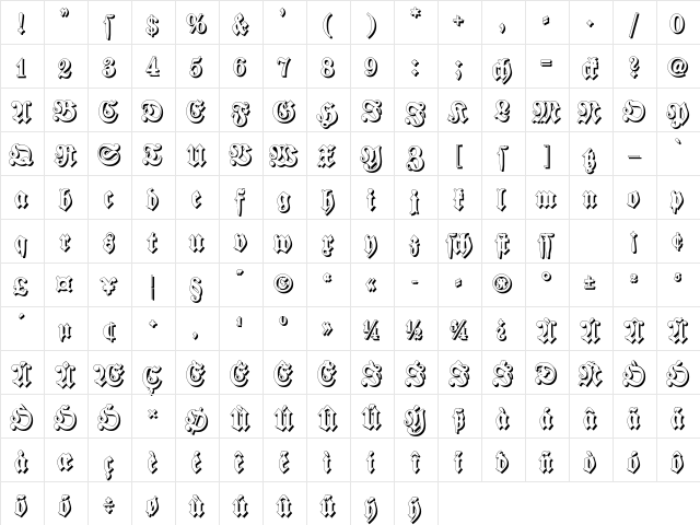 Walbaum Fraktur Bold  glyph index