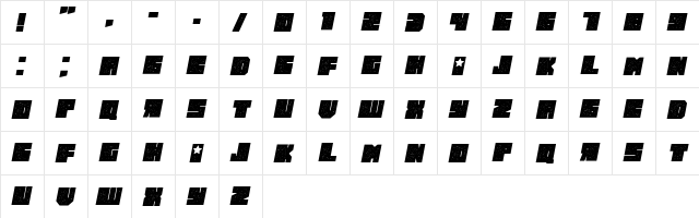 Russiano Grunged Italic  glyph index