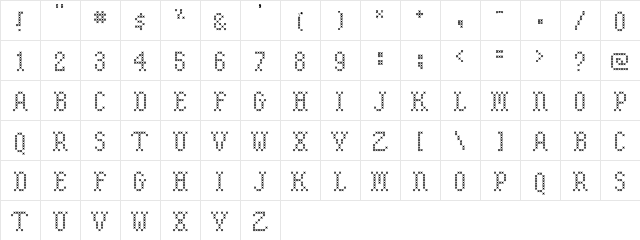 Embroidery Regular  glyph index