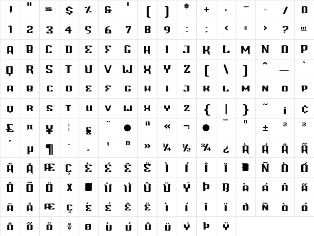 Blinddate Regular  glyph index