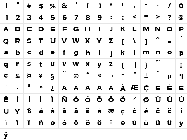 AmericanGotURWTBol Regular  glyph index