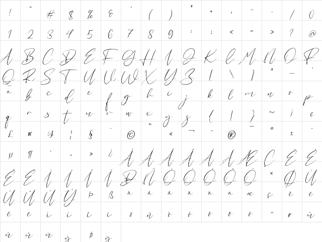 Rellyan Charlotte Regular  glyph index