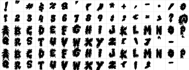 Horror Metal Regular  glyph index