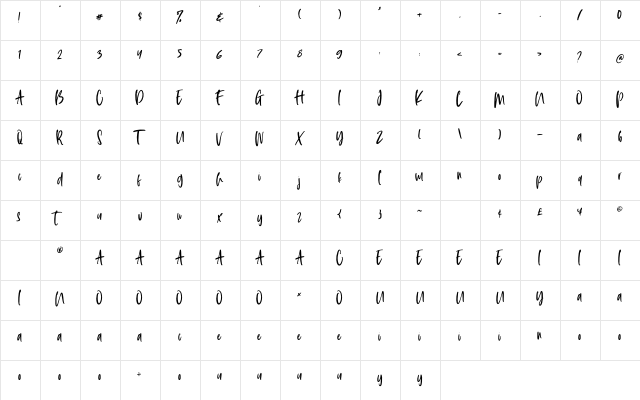 Skillslake Regular  glyph index