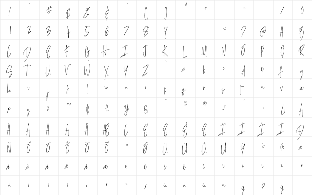 Salernitana Script Regular  glyph index