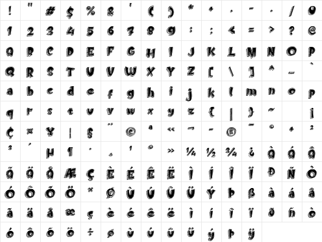 Doodletoon fill Regular  glyph index