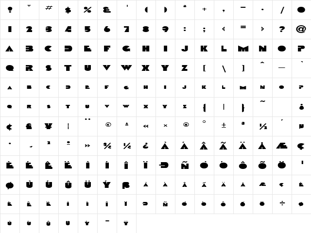 AnimalSilenceText122 Regular  glyph index