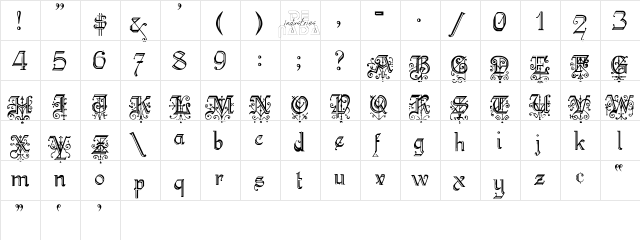 Kelly Regular  glyph index