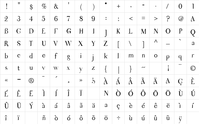 nigma Regular  glyph index