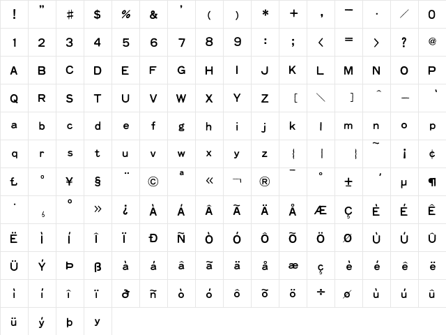 Faxfont Standard  glyph index