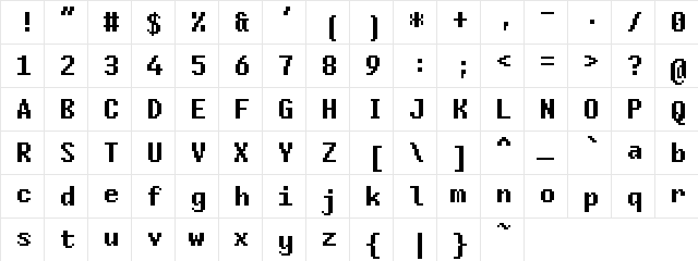 Bodge Bold  glyph index